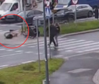 Monitoring uchwycił wypadek rowerzysty. 18-latek nie miał kasku