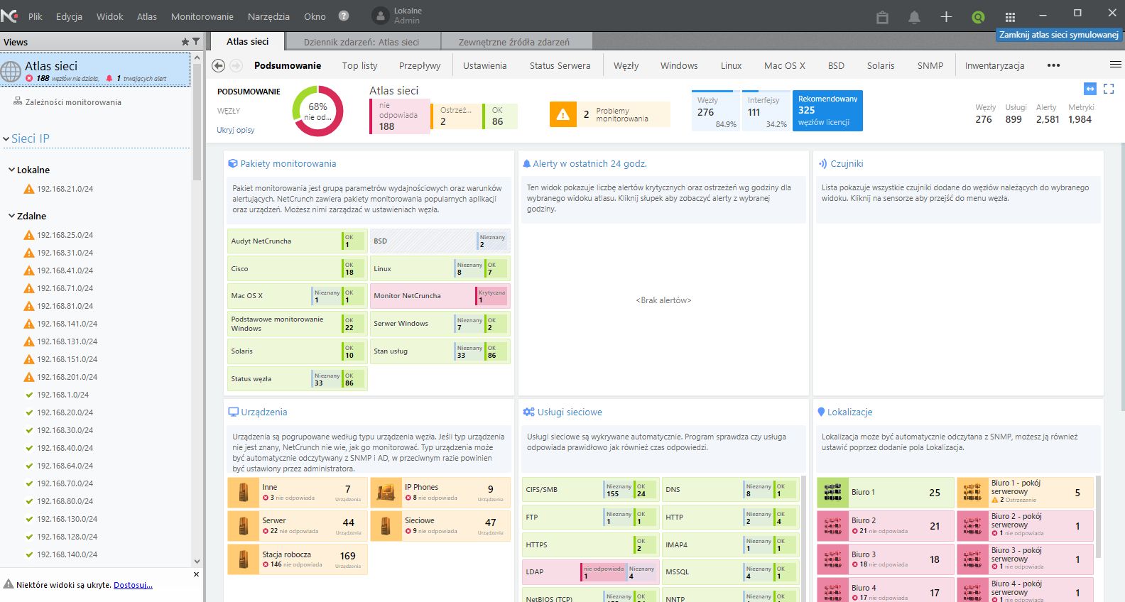 Atlas sieci – widok podsumowujący zbierane informacje o lokalnych urządzeniach.