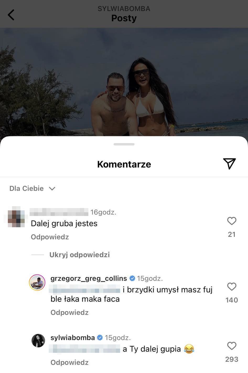 Sylwia Bomba i Grzegorz Collins wymieniają "uprzejmości" z "fanką"