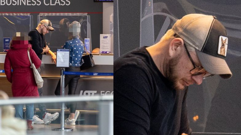Filip Chajzer z ukochaną na lotnisku