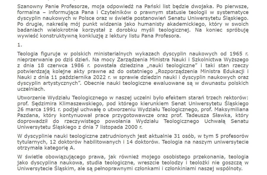 Odpowiedź prof. Ryszarda Koziołka