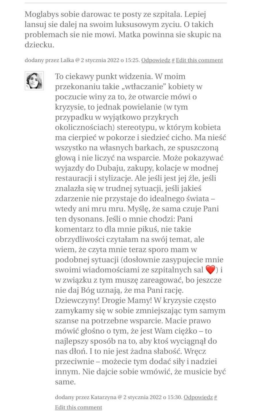 Kasia Tusk odpiera atak czytelniczki 