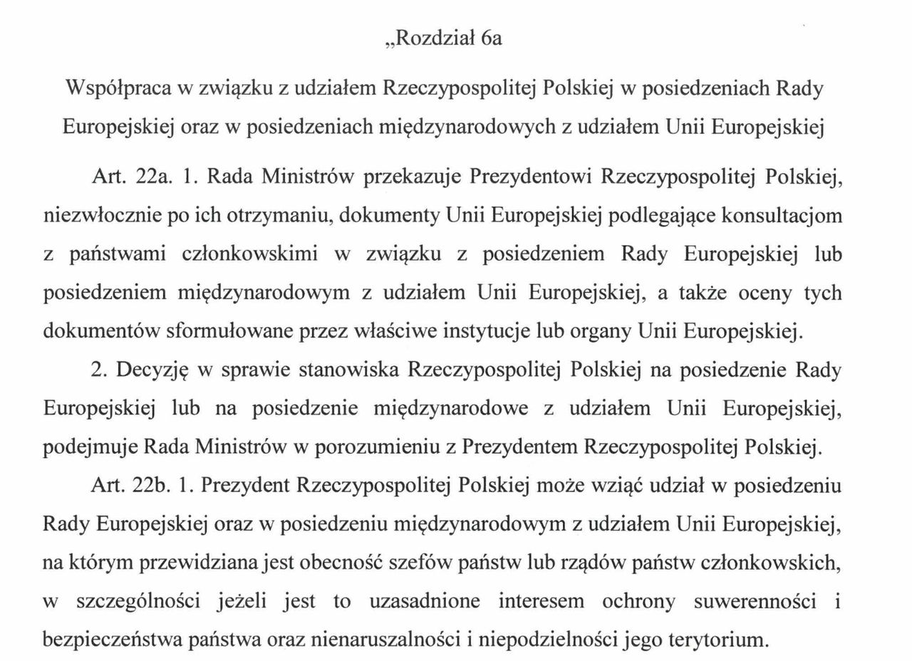 Fragment ustawy kompetencyjnej, którą zaproponował Andrzej Duda