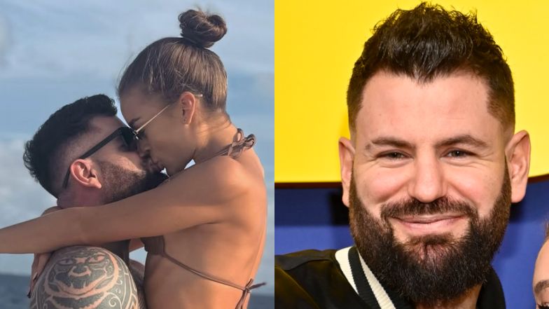 Wojtek Gola pozuje z Sofi na rękach