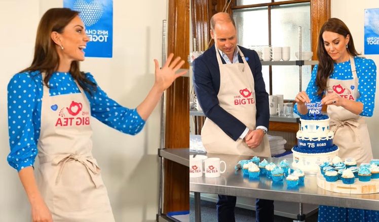 Księżna Kate w niebieskiej sukience za 8 tysięcy złotych popisuje się przed Williamem zdolnościami cukierniczymi (FOTO)