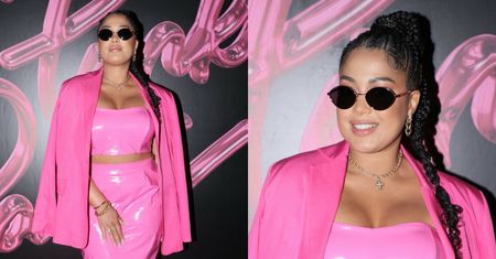 Pudelek Pink Party. Patricia Kazadi, cała na różowo, podbija ściankę w LATEKSOWEJ KREACJI. Modna? (ZDJĘCIA)