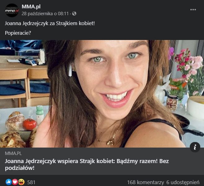 Joanna Jędrzejczyk wspiera Strajk Kobiet
