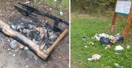 Smutny widok w polskim lesie. Wandal spalił stojak i rozrzucili śmieci