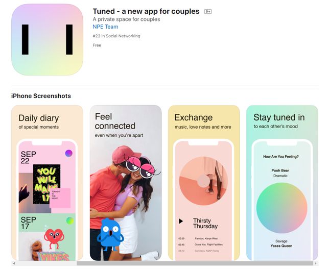 Tuned to nowa aplikacja dla par ceniących sobie aktywne życie w social mediach, źródło: App Store.