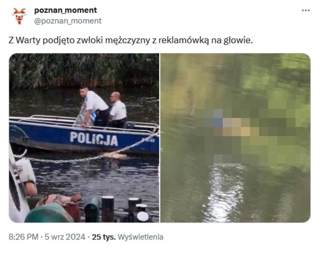 Zwłoki mężczyzny w Warcie