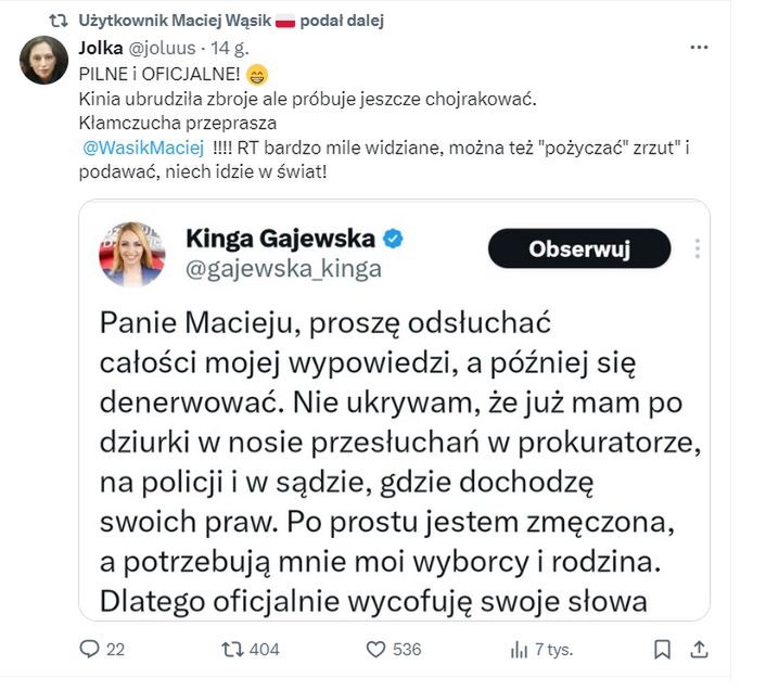 Maciej Wąsik udostępnia niewybredne wpisy