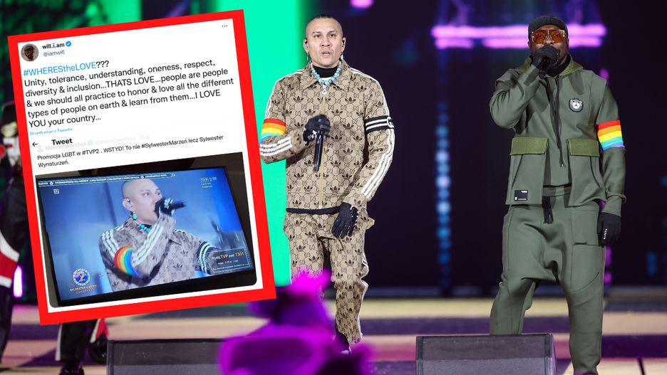 Muzycy z Black Eyed Peas wystąpili z tęczowymi opaskami.