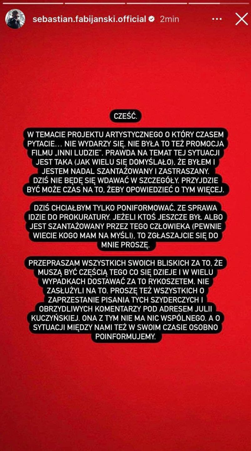 oświadczenie Sebastiana Fabijańskiego