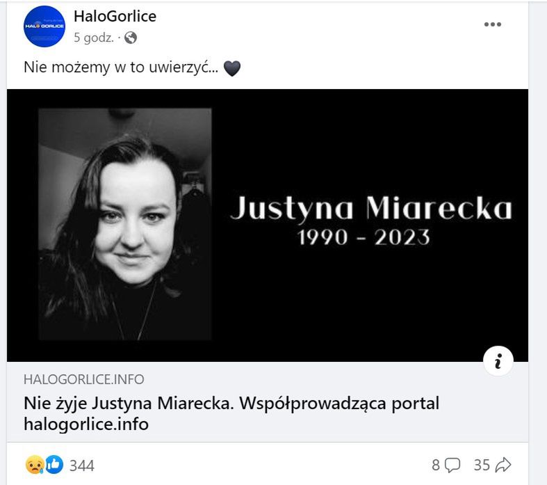 Przykra informacja z Gorlic. Zmarła młoda dziennikarka. 