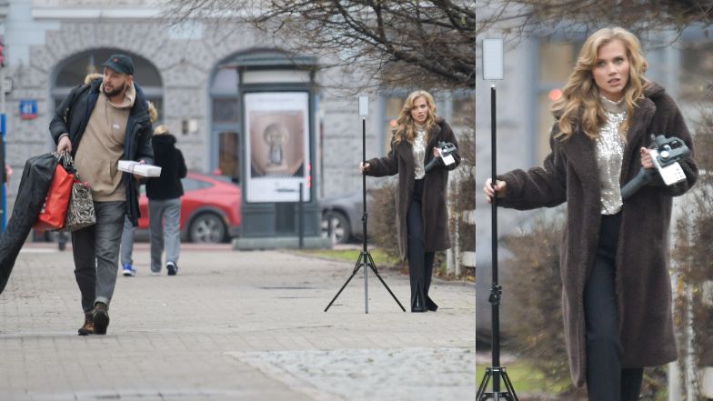 Agnieszka Kaczorowska nagrywa świąteczny filmik w asyście męża