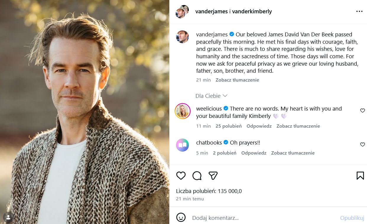 James Van Der Beek nie żyje