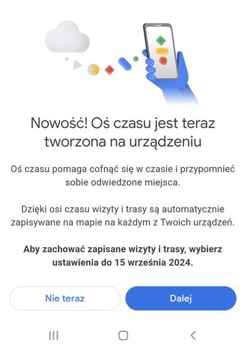 Powiadomienie o zmianach w osi czasu w Mapach Google