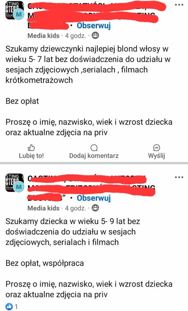 Przykładowe wpisy fałszywej "agencji"