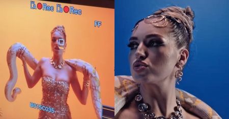 Caroline Derpienski wije się w towarzystwie węża na planie nowego teledysku