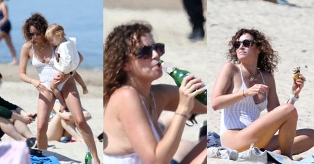 Monika Mrozowska z gromadką dzieci delektuje się lodem i napojami na sopockiej plaży (ZDJĘCIA)