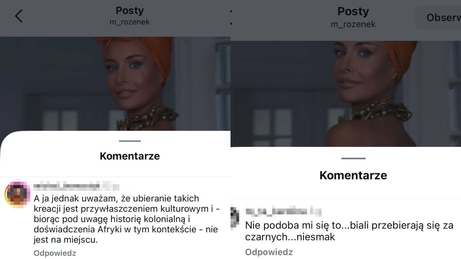 Komentarze pod postem Małgorzaty Rozenek