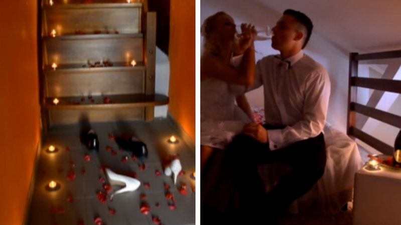 Nowożeńcy na filmie prezentującym ich noc poślubną