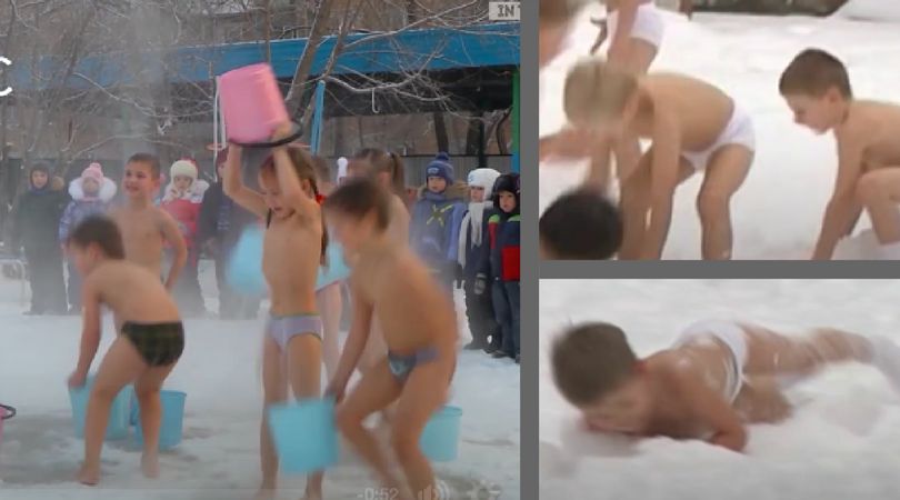 Tu dzieci biegają w kąpielówkach po śniegu i wylewają wiadra wody na głowę