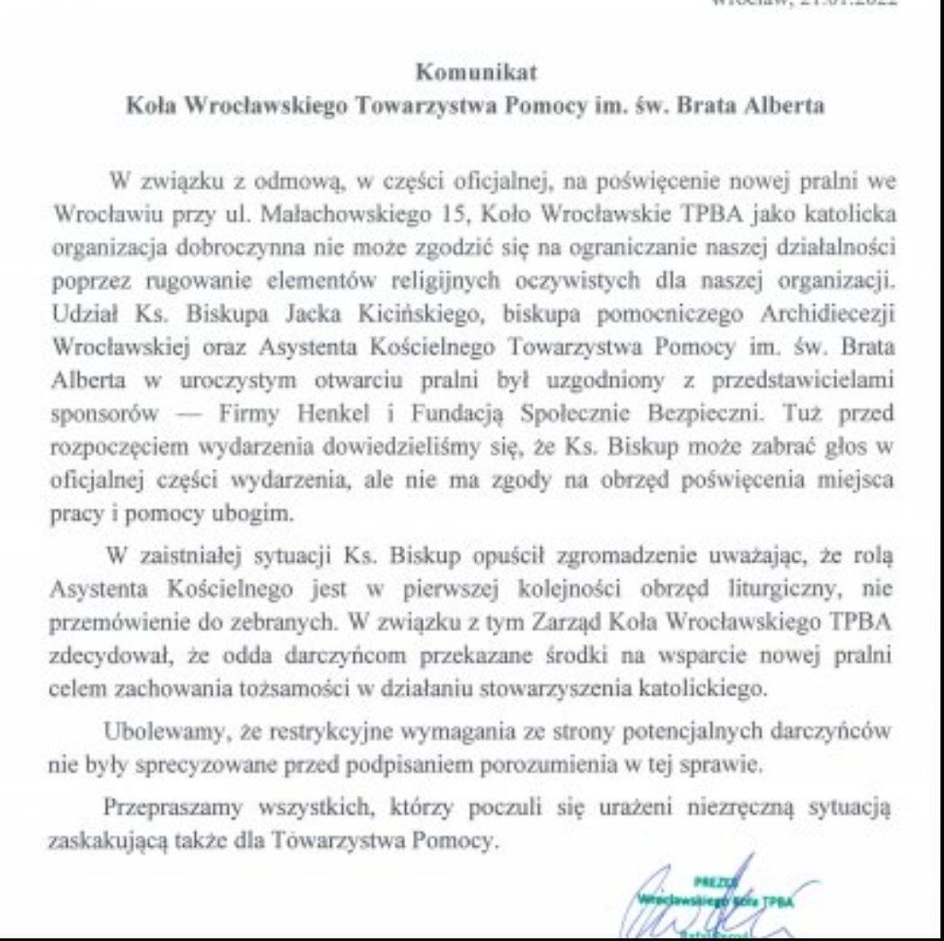 Towarzystwo wystosowało oficjalne stanowisko w sprawie