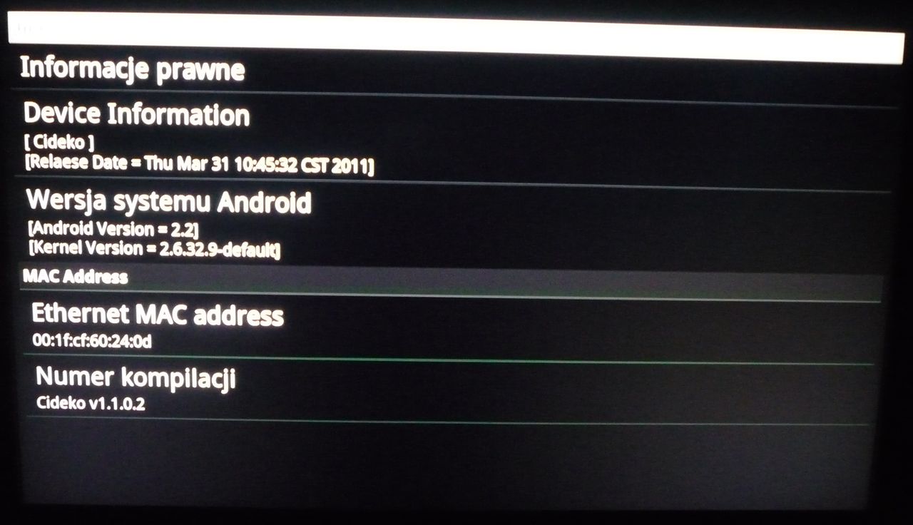 Cideko Simple Box działa pod kontrolą Androida 2.2