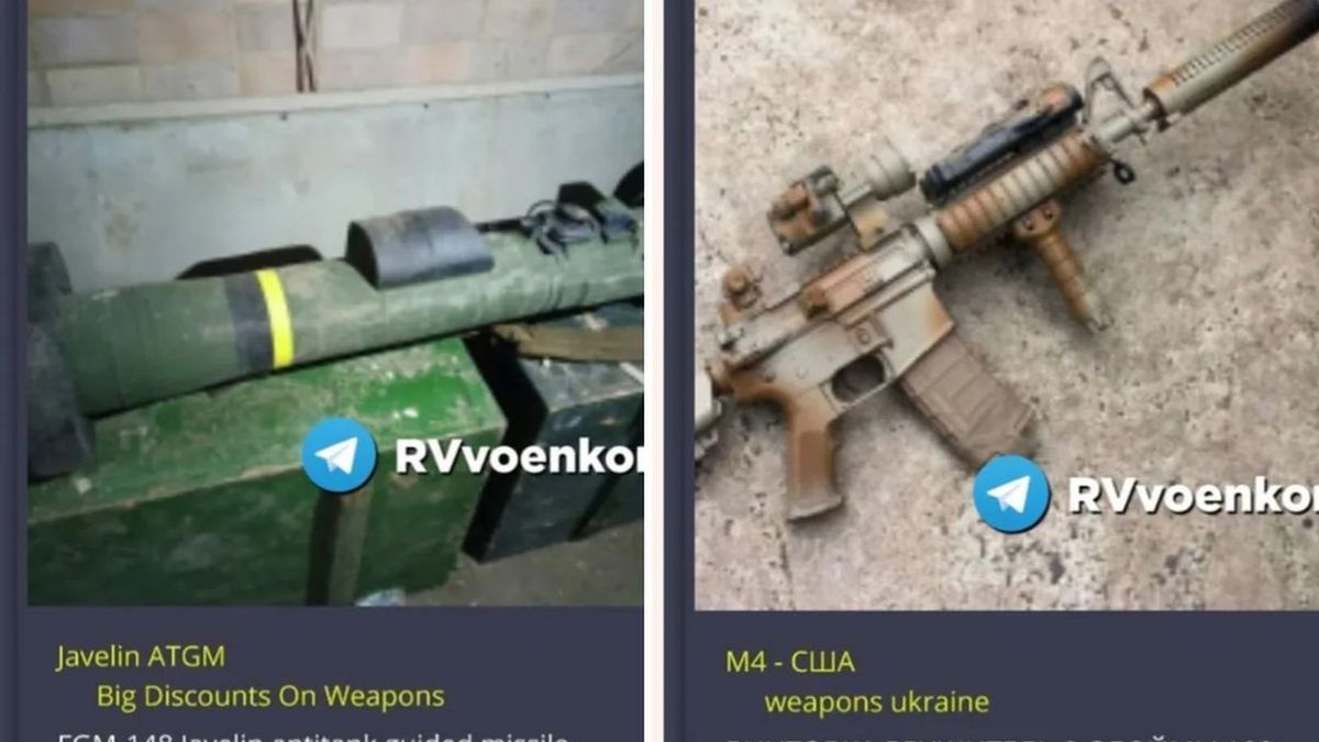 Na zdjęciu domniemane oferty sprzedaży broni z Ukrainy, które okazały się rosyjską prowokacją. Rosjanie zmanipulowali media, rozsiewając nieprawdziwą informację o handlu zachodnią bronią przez Ukraińców