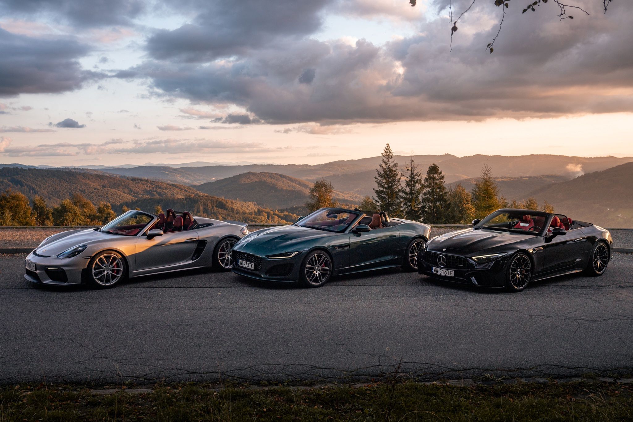 Porsche 718 Spyder vs. Mercedes-AMG SL 63 vs. Jaguar F-Type P450 