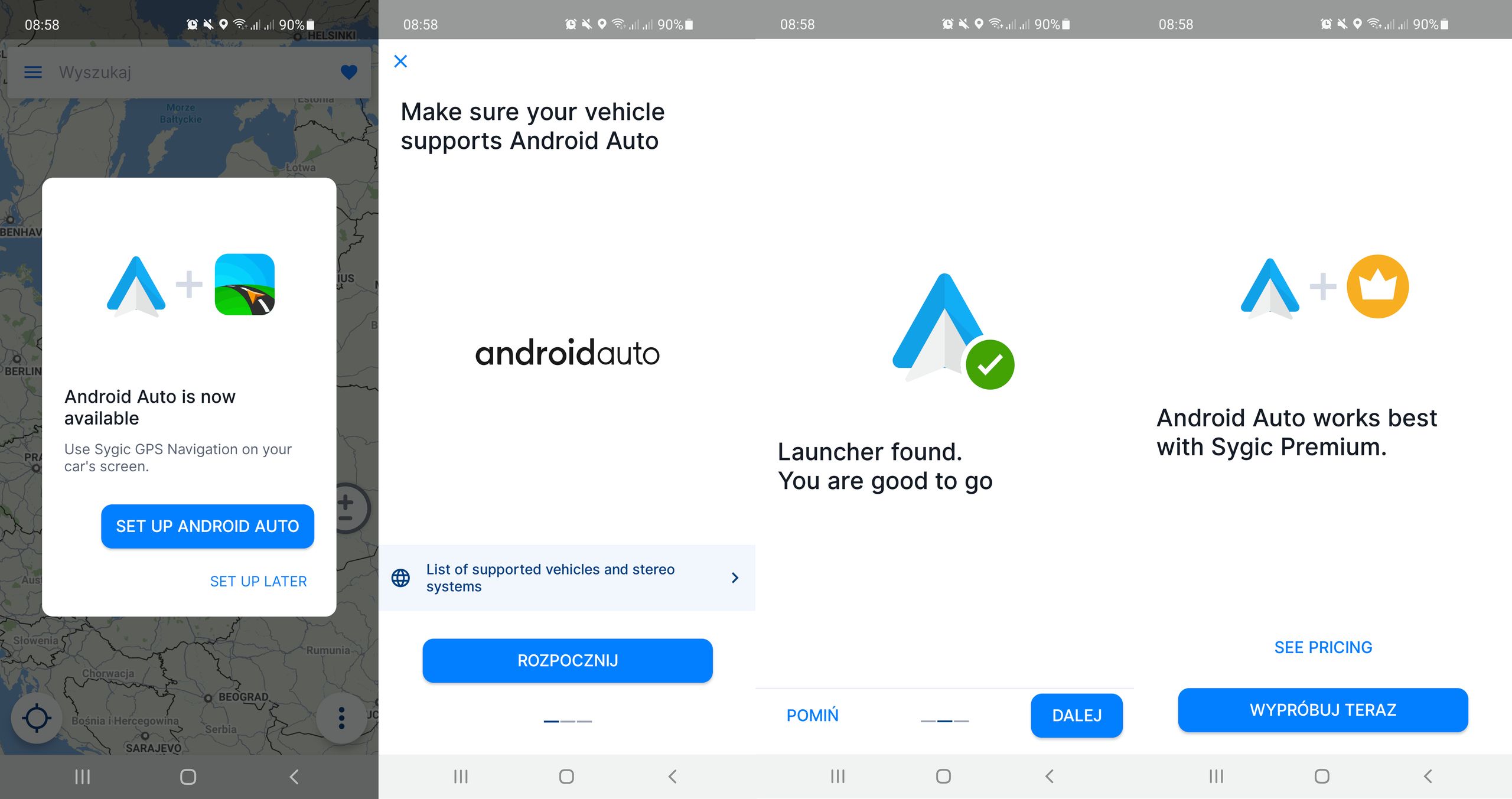 Sygic sam proponuje wykorzystanie Android Auto. Wystarczy "przeklikać" kreator, fot. Oskar Ziomek