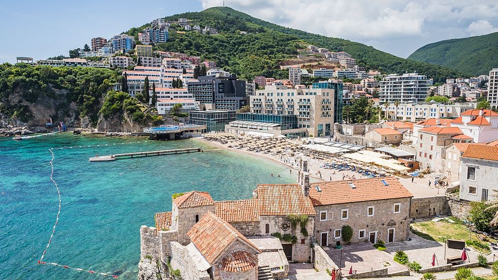 Budva Old Town and beach.
Budva Old Town and beach. (Photo by: Jason Wells/Loop Images/Universal Images Group via Getty Images)
Loop Images
shore, budva riverira, ocean, santa maria in punta church, plaza ricardova glava, coast, citadela