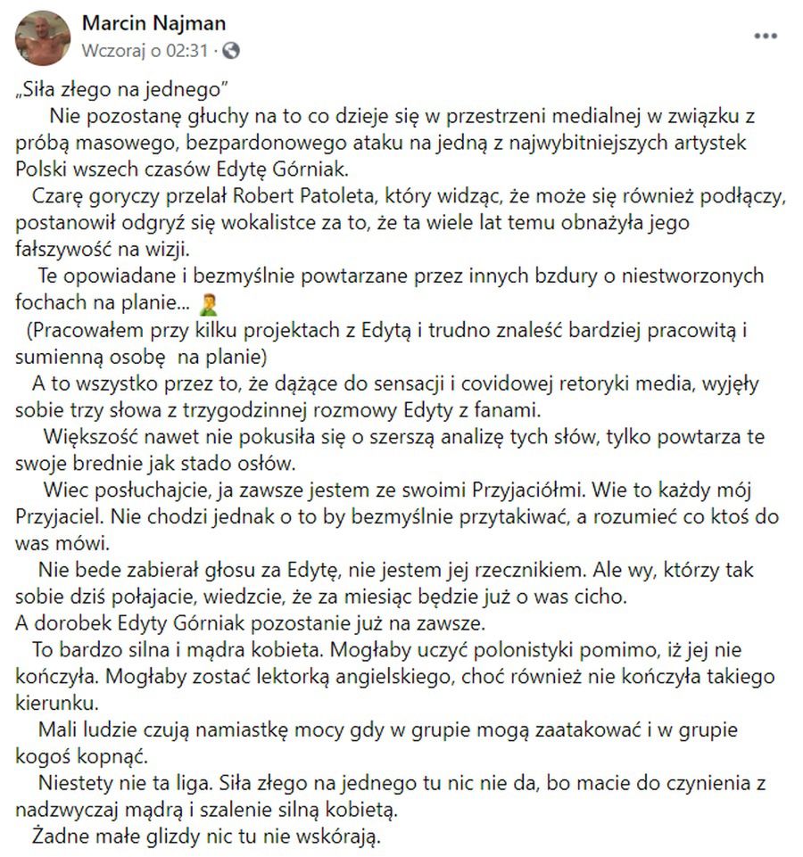 Marcin Najman "broni" Edyty Górniak