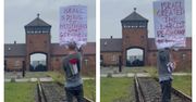 Polak stanął z transparentem w Auschwitz. To, co pokazał wzbudziło ogromne kontrowersje