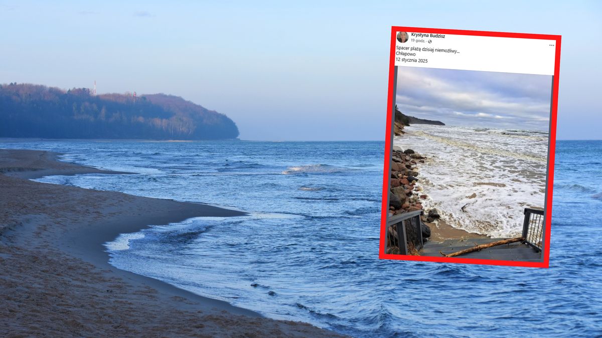 Chłapowo. Cała plaża pod wodą