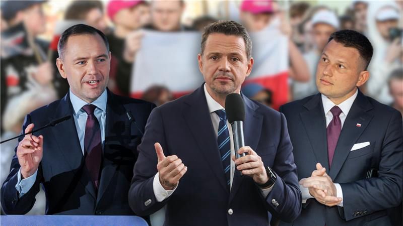 Trzech kandydatów na czele: Karol Nawrocki, Rafał Trzaskowski