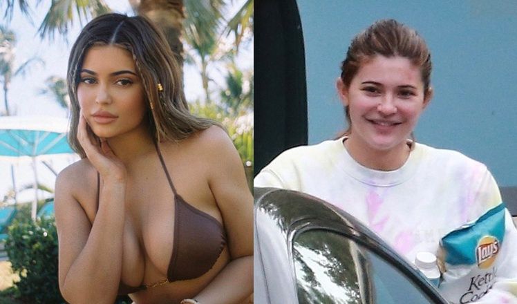 Nieumalowana Kylie Jenner w dresie za 10 tysięcy złotych zmierza boso do przyjaciółki z paczką czipsów za pazuchą (ZDJĘCIA)