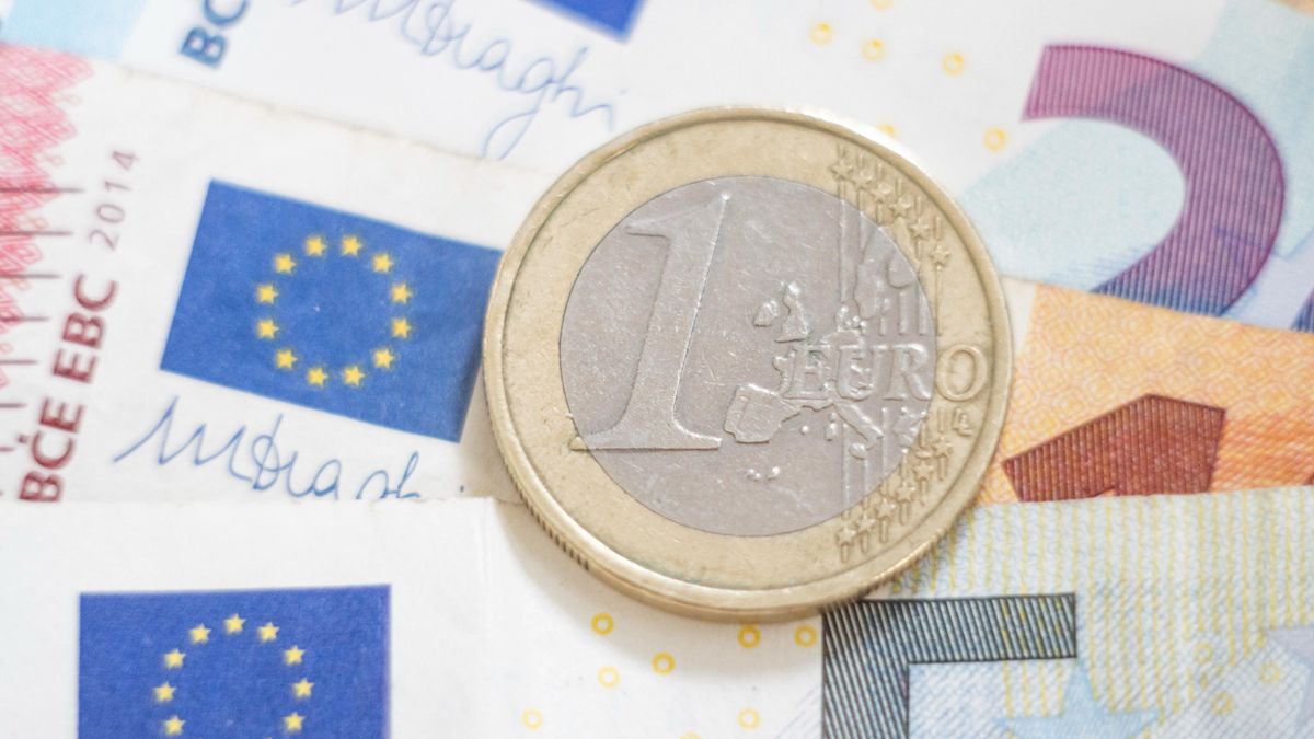 One Euro Coin, stacked money on euro coins and banknotes in the background. Euro coins are portraying the value and a map of Europe, but each country in the eurozone has its own design on the obverse in Thessaloniki, Greece, on April 15, 2020. The currency is managed by the European Central Bank (ECB) of EU. (Photo Illustration by Nicolas Economou/NurPhoto via Getty Images)