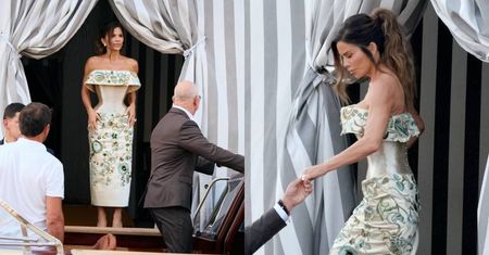 Kreacja Lauren Sanchez z pierwszej ceremonii przedślubnej NIE PORWAŁA internautów: "Wygląda jak ABAŻUR"