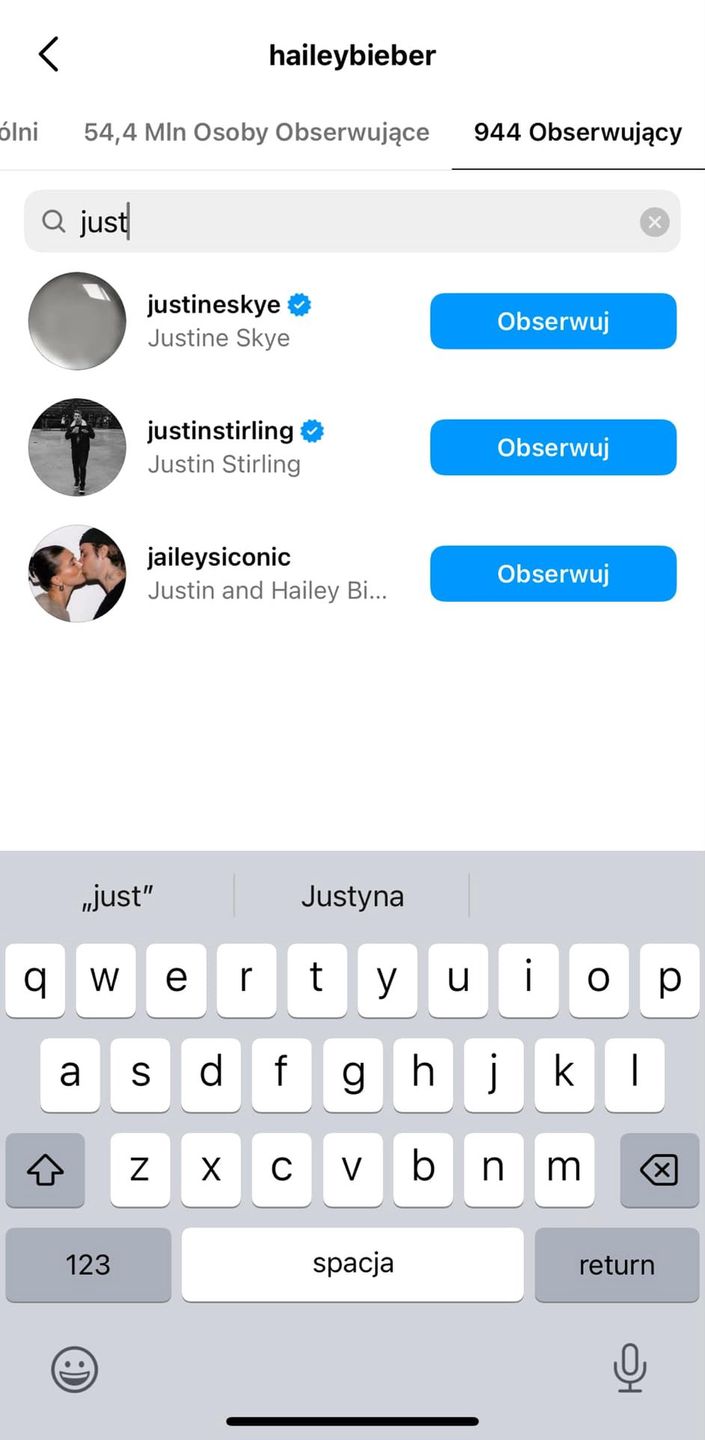 Hailey Bieber przestała obserwować profil męża