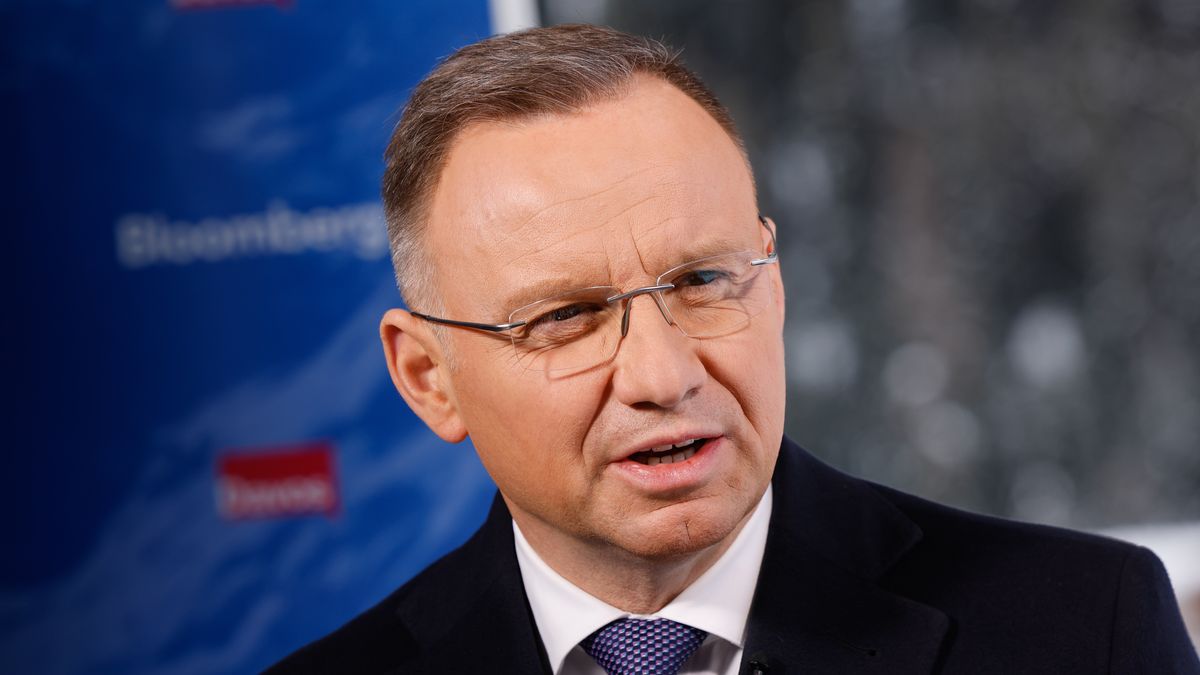 Andrzej Duda, Poland's president, during a Bloomberg Television interview on day two of the World Economic Forum (WEF) in Davos, Switzerland, on Wednesday, Jan. 17, 2024. The annual Davos gathering of political leaders, top executives and celebrities runs from January 15 to 19. Photographer: Stefan Wermuth/Bloomberg via Getty Images