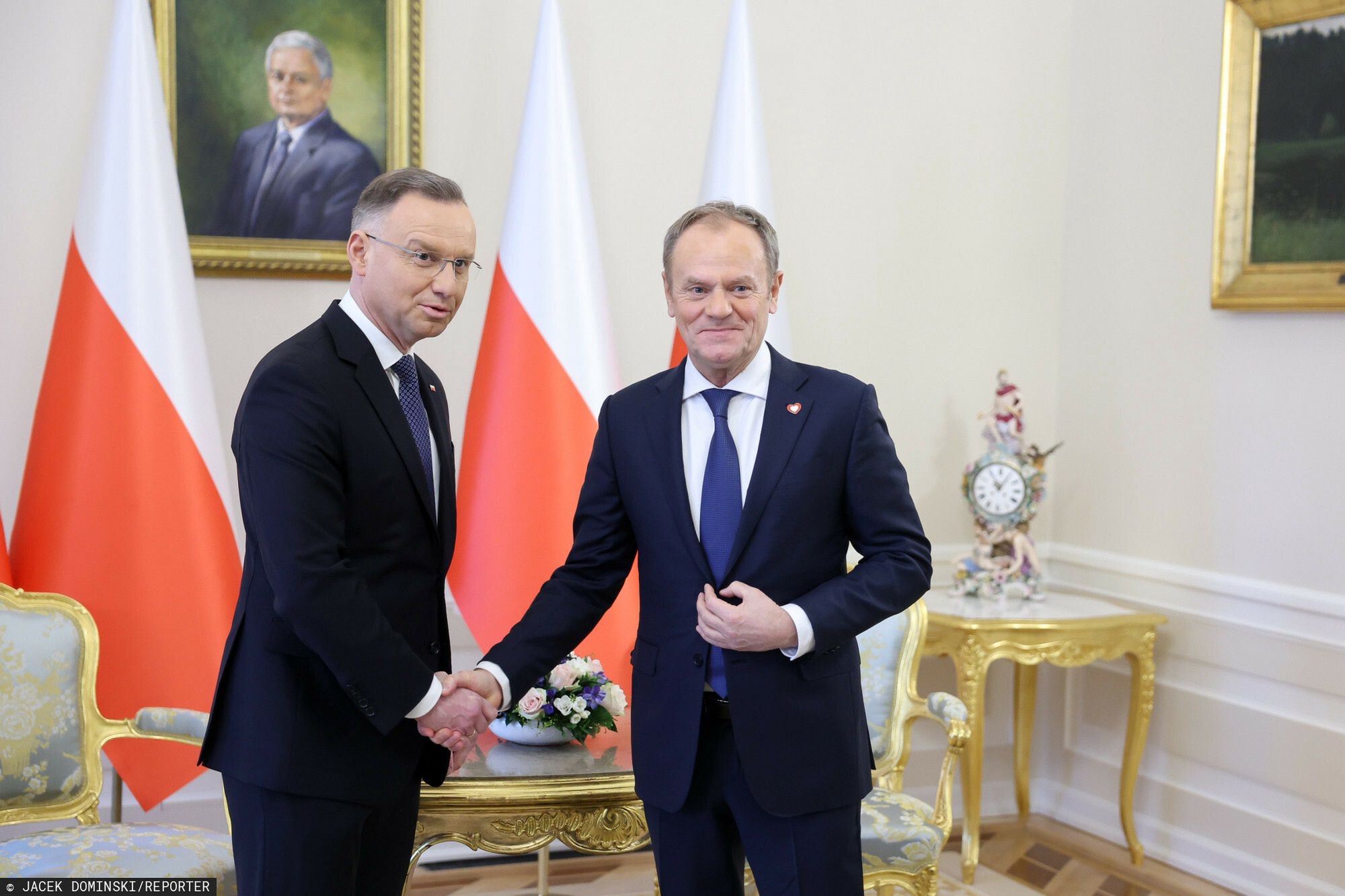 Spotkanie prezydenta Andrzeja Dudy z premierem Donaldem Tuskiem
15.01.2023 Warszawa Palac Prezydencki  Spotkanie Prezydenta Andrzeja Dudy z Premierem Donaldem Tuskiem 
fot Jacek Dominski/REPORTER
n/z: Andrzej Duda, Donald Tusk,
Jacek Dominski/REPORTER