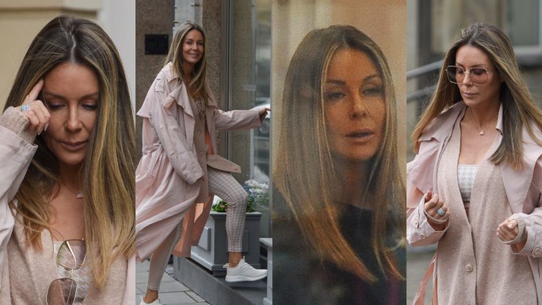 Cała na beżowo Małgorzata Rozenek odwiedza własny butik na Mokotowskiej