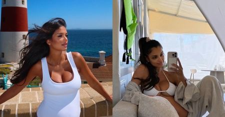 Klaudia El Dursi odziana w górę od bikini rozprawia o końcówce ciąży. "Chętnie zmieniłabym już ten stan rzeczy"
