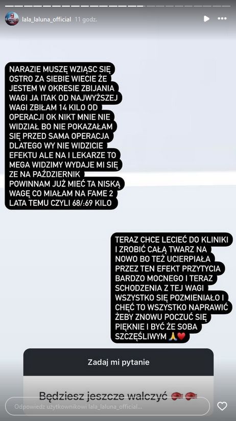 Laluna otwiera się na temat swojej wagi