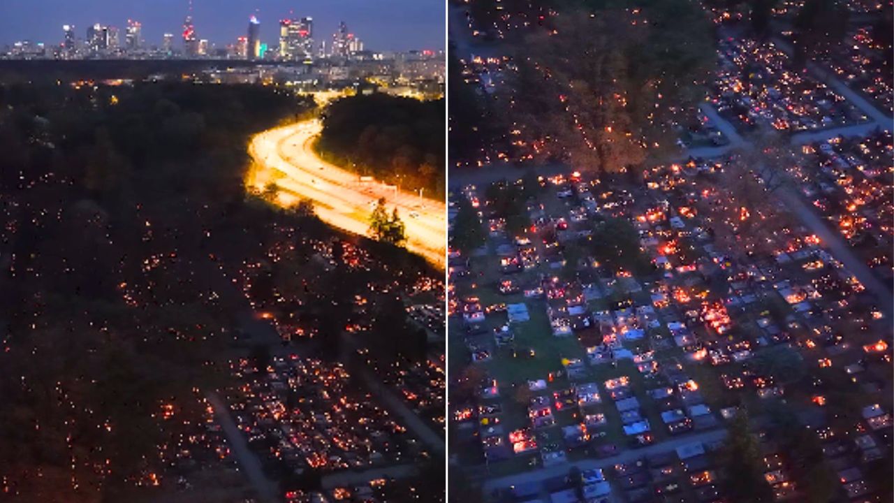 Morze świateł na Powązkach. Wyjątkowe nagranie z Warszawy