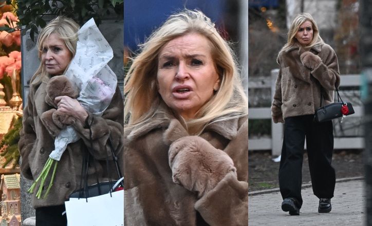 Monika Olejnik w futrze zmaga się z mroźnym wiatrem