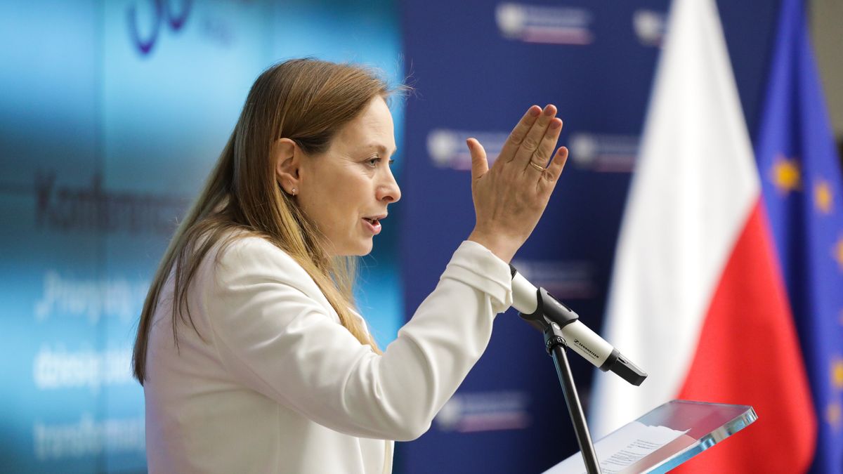 Warszawa, 10.07.2024. Minister funduszy i polityki regionalnej Katarzyna Pełczyńska-Nałęcz podczas konferencji prasowej w siedzibie MFiPR w Warszawie, 10 bm. Temat spotkania: "Priorytety rozwojowe na najbliższe dziesięciolecie: społecznie akceptowalne transformacje w kontekście Koncepcji Rozwoju Kraju 2050". (sko) PAP/Tomasz Gzell