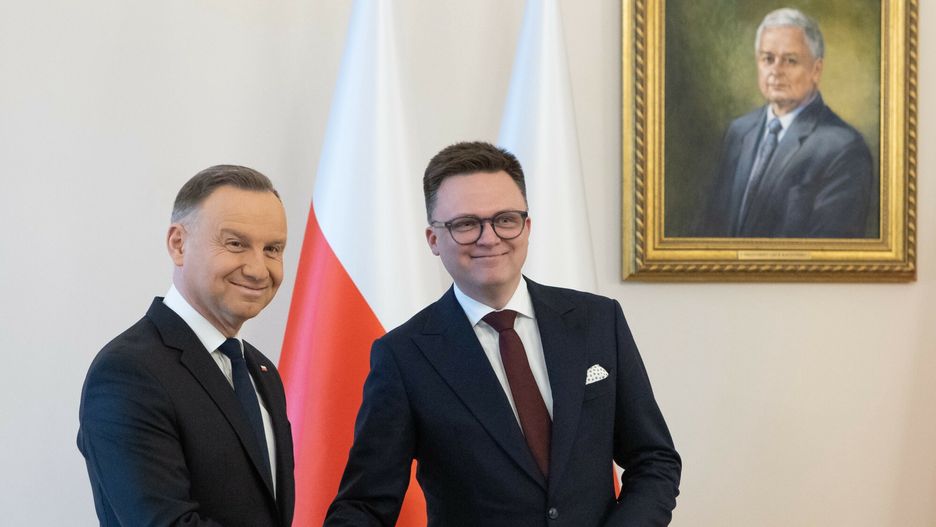 Prezydent Andrzej Duda i marszałek Sejmu Szymon Hołownia